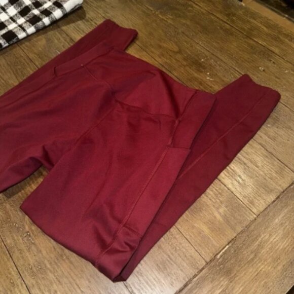 Girlfriend Collective Wine Colored High Waist Ankle Leggings with Pockets Medium - Picture 4 of 5